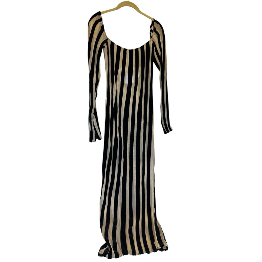 LAQUAN SMITH Black Striped Semisheer Long SleeveMidi Dress Gown Size‎ Small Read